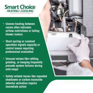 HVAC technician replacing furnace control component to resolve heating issues and restore system performance